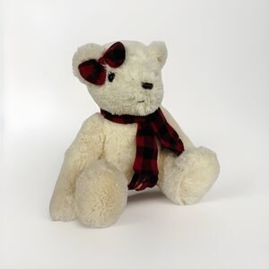 BIN3 NWOT JoAnn Fabrics J Bear Addie Cream Fur Sitting 12" Plush Plaid Scarf